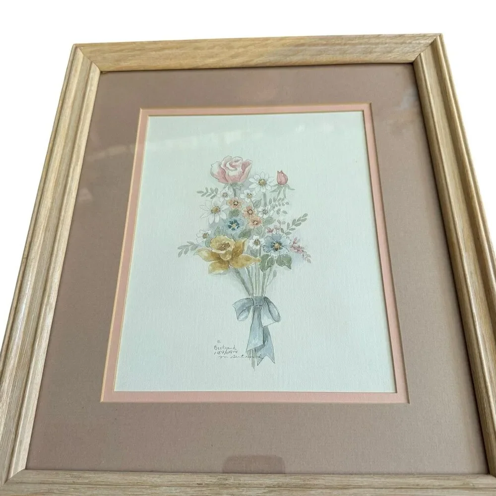 Signed Mary Bertrand Spring flower Daisy Rose bouquet watercolor print 1189/2900